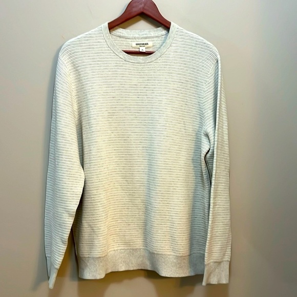 Goodthread Cotton Sweater Men's xL Gray Striped Waffle Knit Crew Neck Pullover - Picture 2 of 11